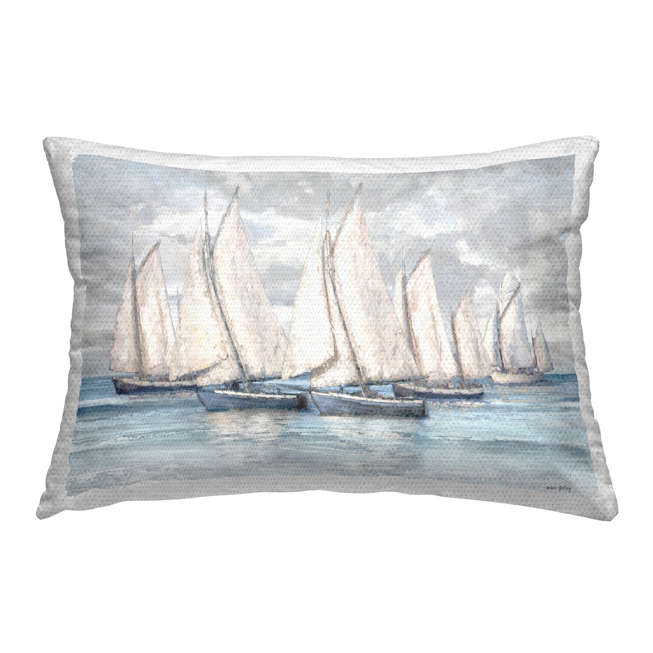 Nautical Sailboat Fleet Design by Amber Sterling Outdoor Printed Pillow
